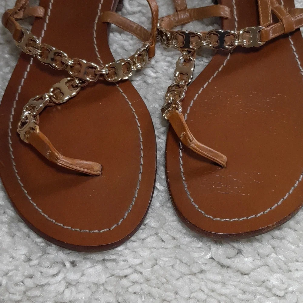 TORY BURCH GEMINI Gold Chain Thong Sandals Size 10